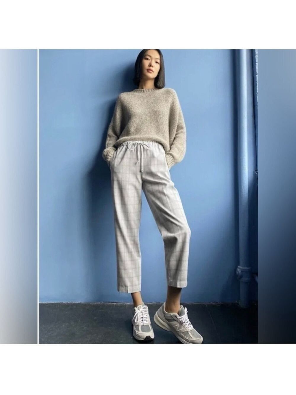 Aritzia The Group Babaton Jimmy Pant in Grey Check Sz Small